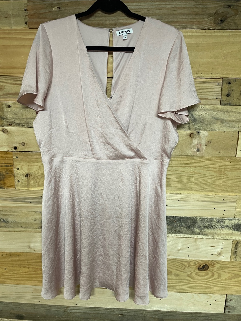 Express size 16 Light Pink Wrap Lightweight Silk Mini Dress with Flutter Sleeves